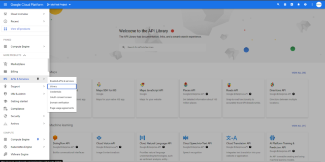 Google Search Address Extension: Google Cloud Platform - LibraryNavigate to API and Services - 
